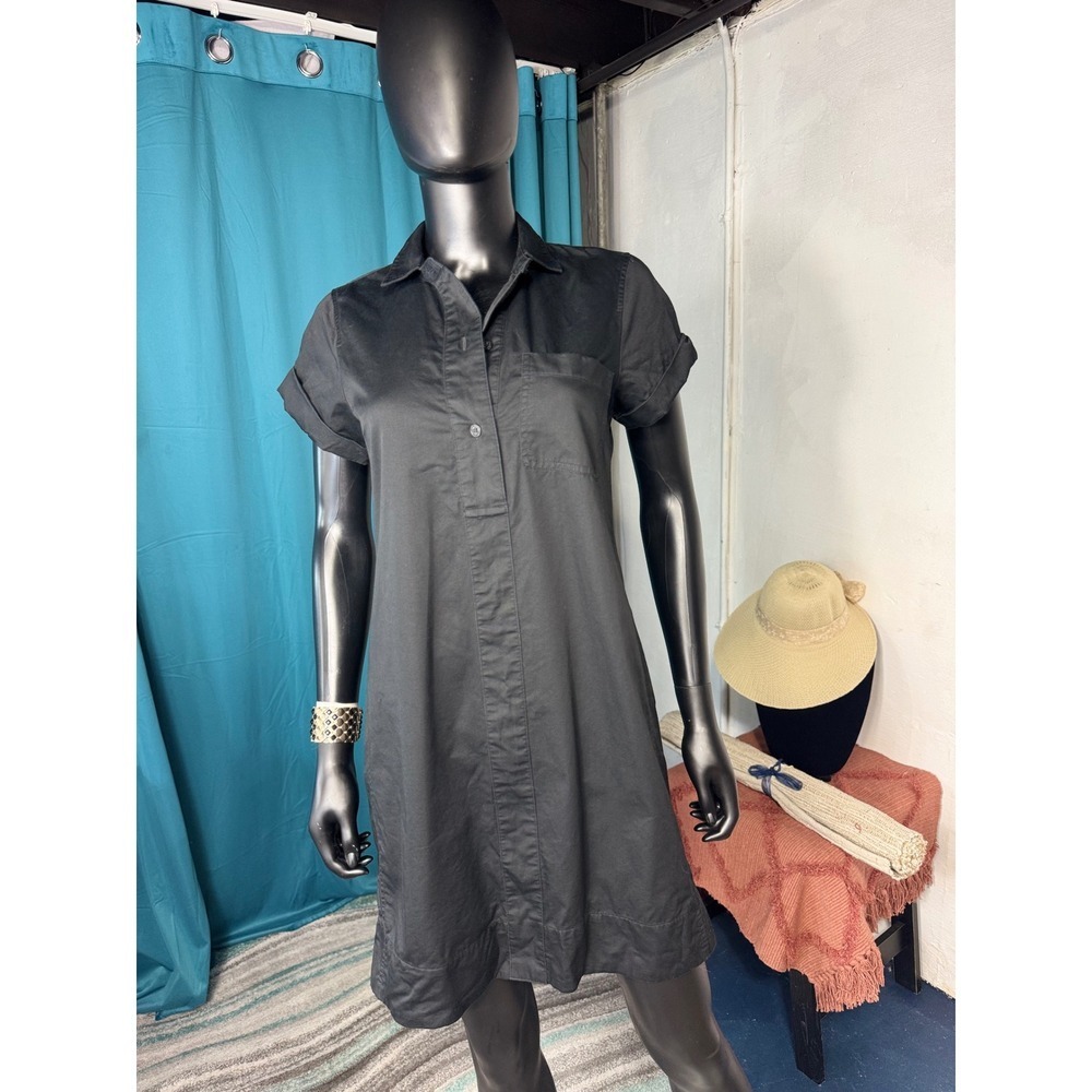 J. Crew Womens‎ XS Black Dress Shirt Dress Casual Cotton Summer Short Sleeve